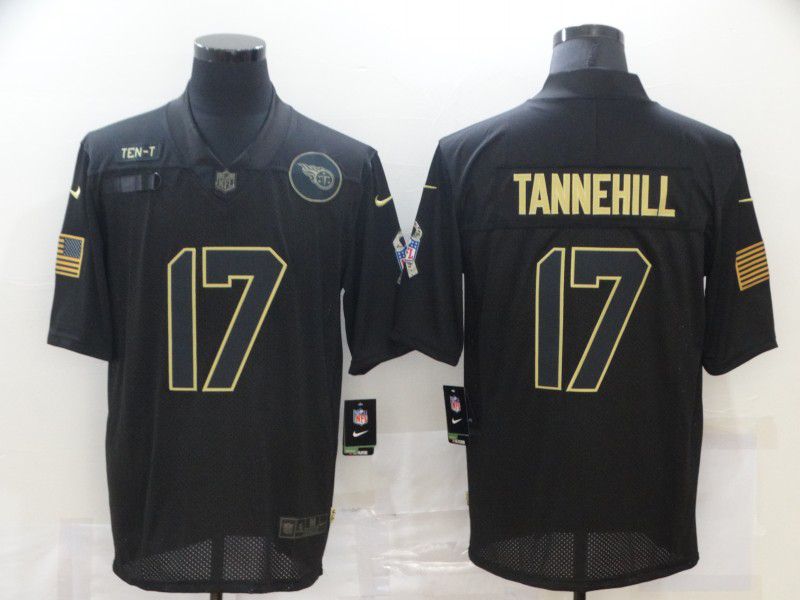 Men Tennessee Titans 17 Tannehill Black gold lettering 2020 Nike NFL Jersey